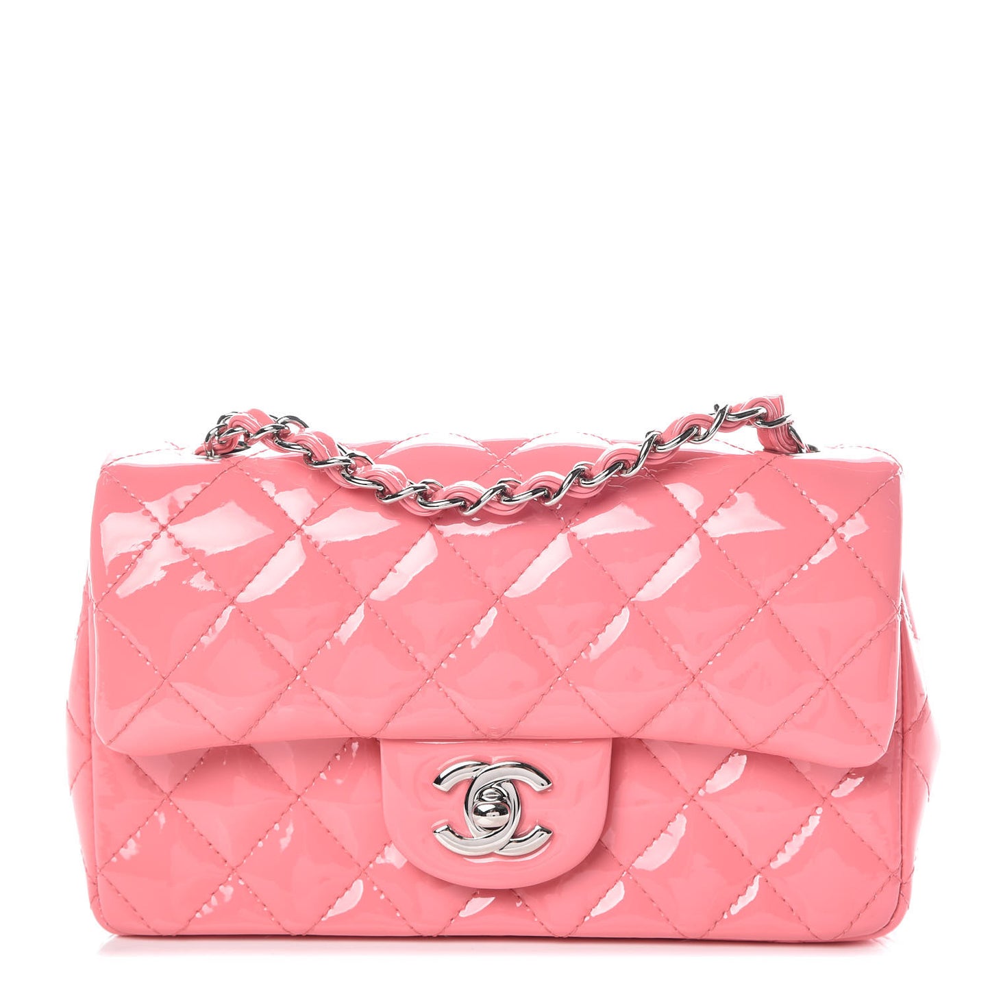 Patent Calfskin Quilted Mini Rectangular Flap Pink
