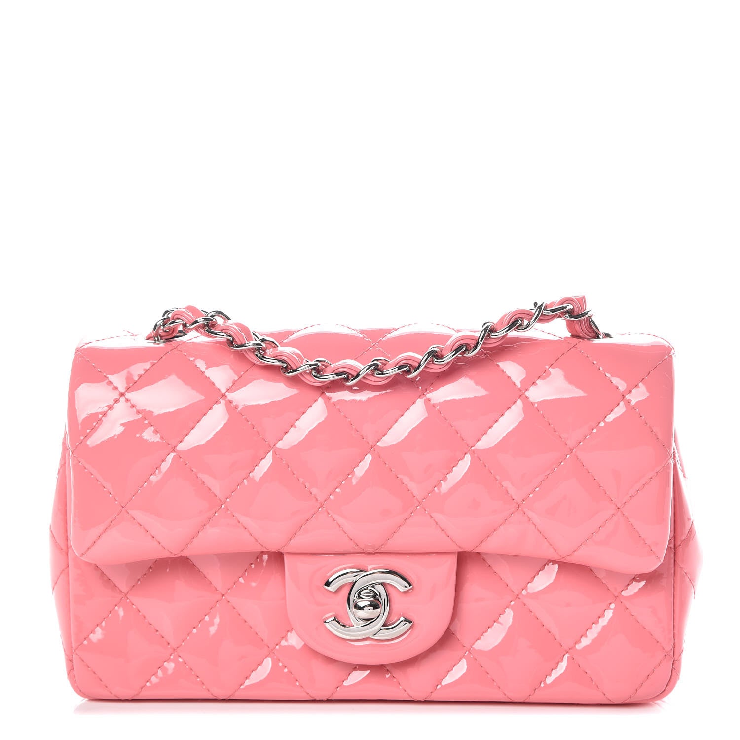 Chanel Patent Calfskin Quilted Mini Rectangular Flap Pink 1 of 11