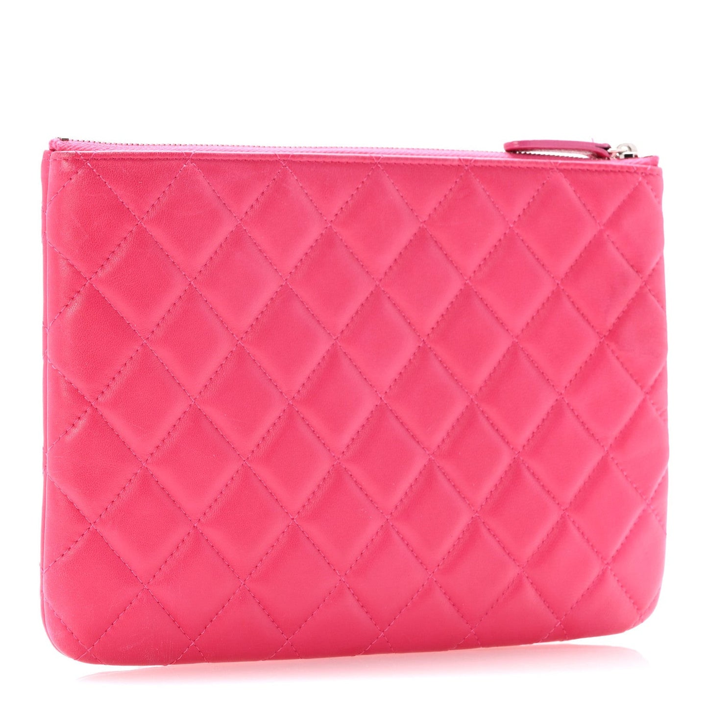Lambskin Quilted Medium Cosmetic Case Dark Pink