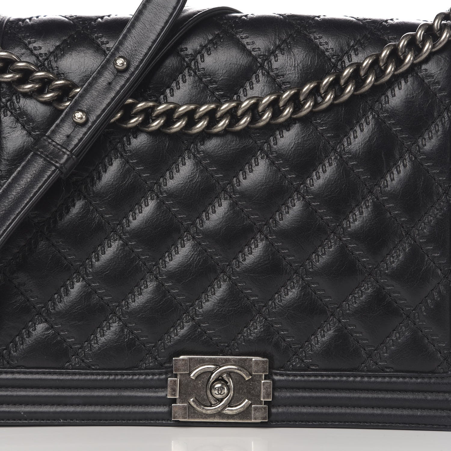 Chanel Calfskin Embossed Stitch Large Boy Flap Black 12 of 12