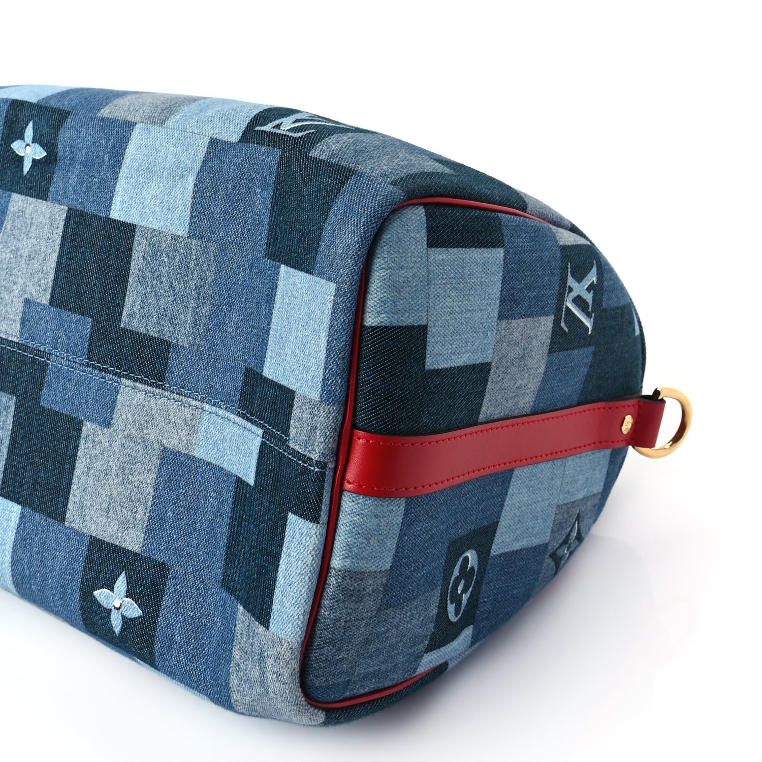 Louis Vuitton Denim Damier Monogram Patchwork Speedy Bandouliere 30 Blue Rouge 8 of 8
