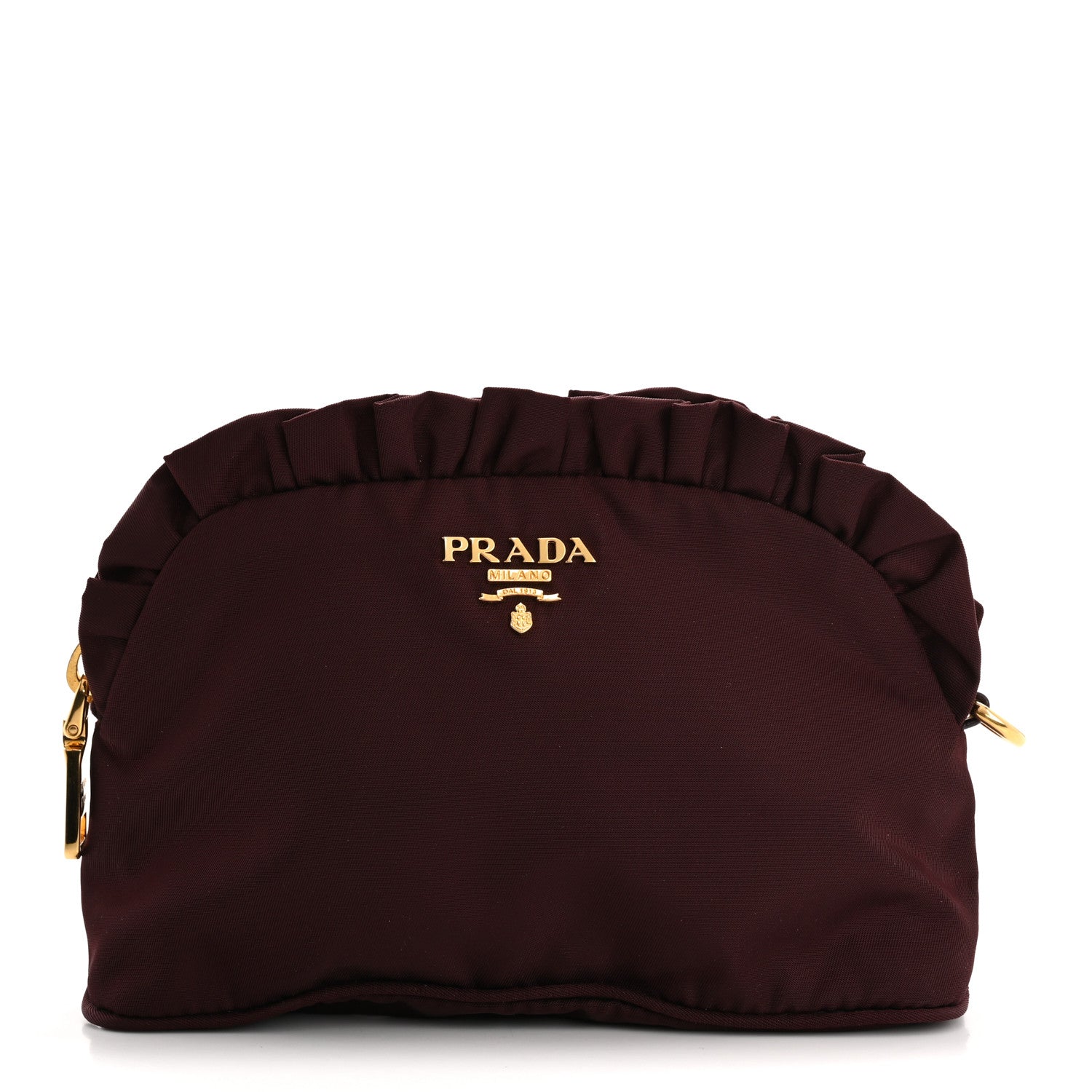 Prada Nylon Ruffle Cosmetic Pouch Burgundy 1 of 9