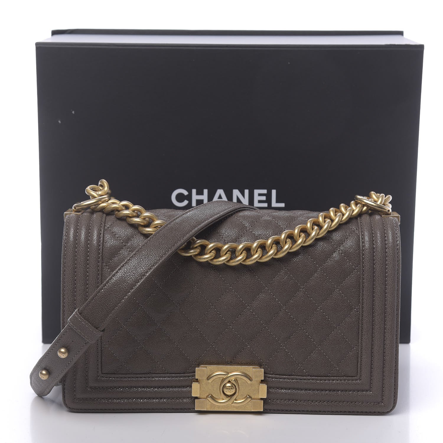 Chanel Caviar Quilted Medium Boy Flap Khaki 11 of 11