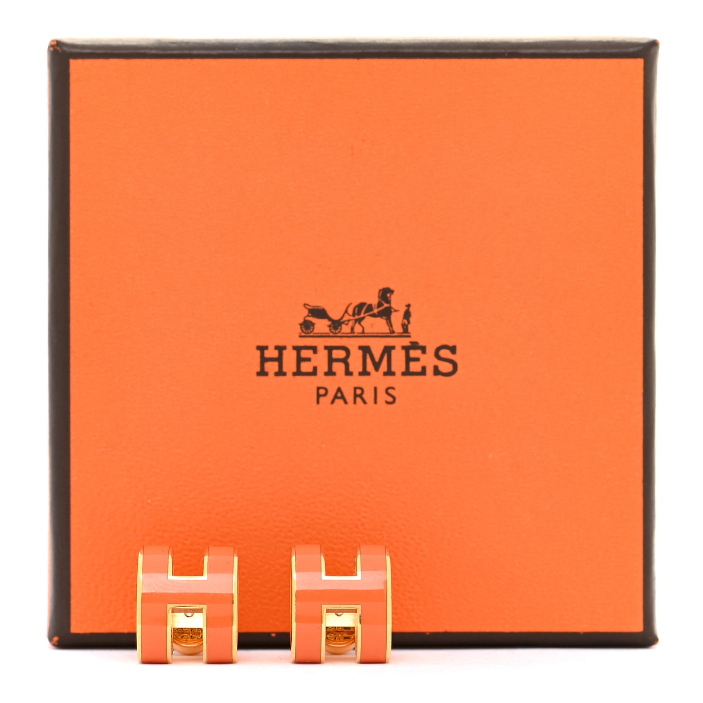 Gold Lacquered Pop H Earrings Orange