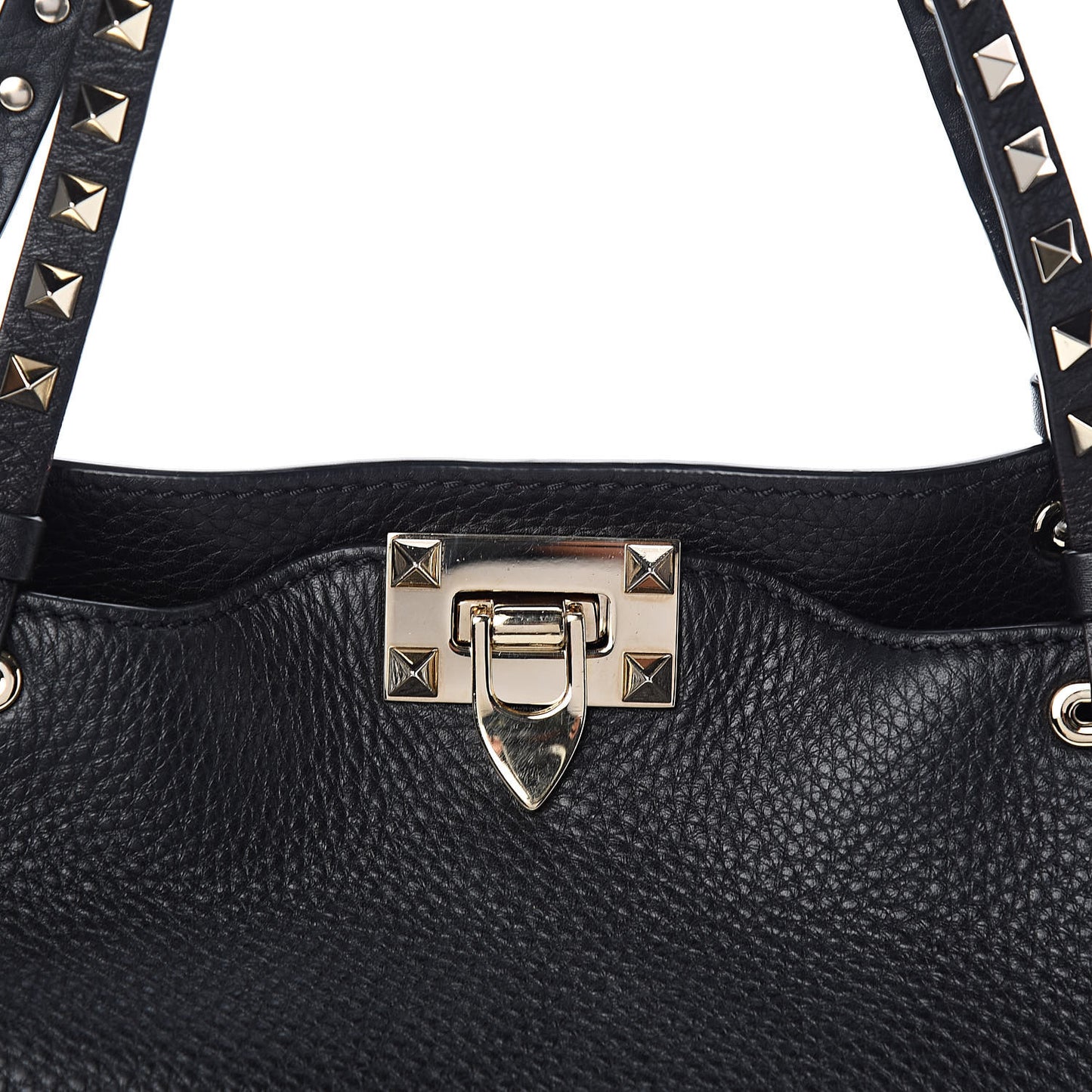 Pebbled Calfskin Medium Rockstud Tote Black
