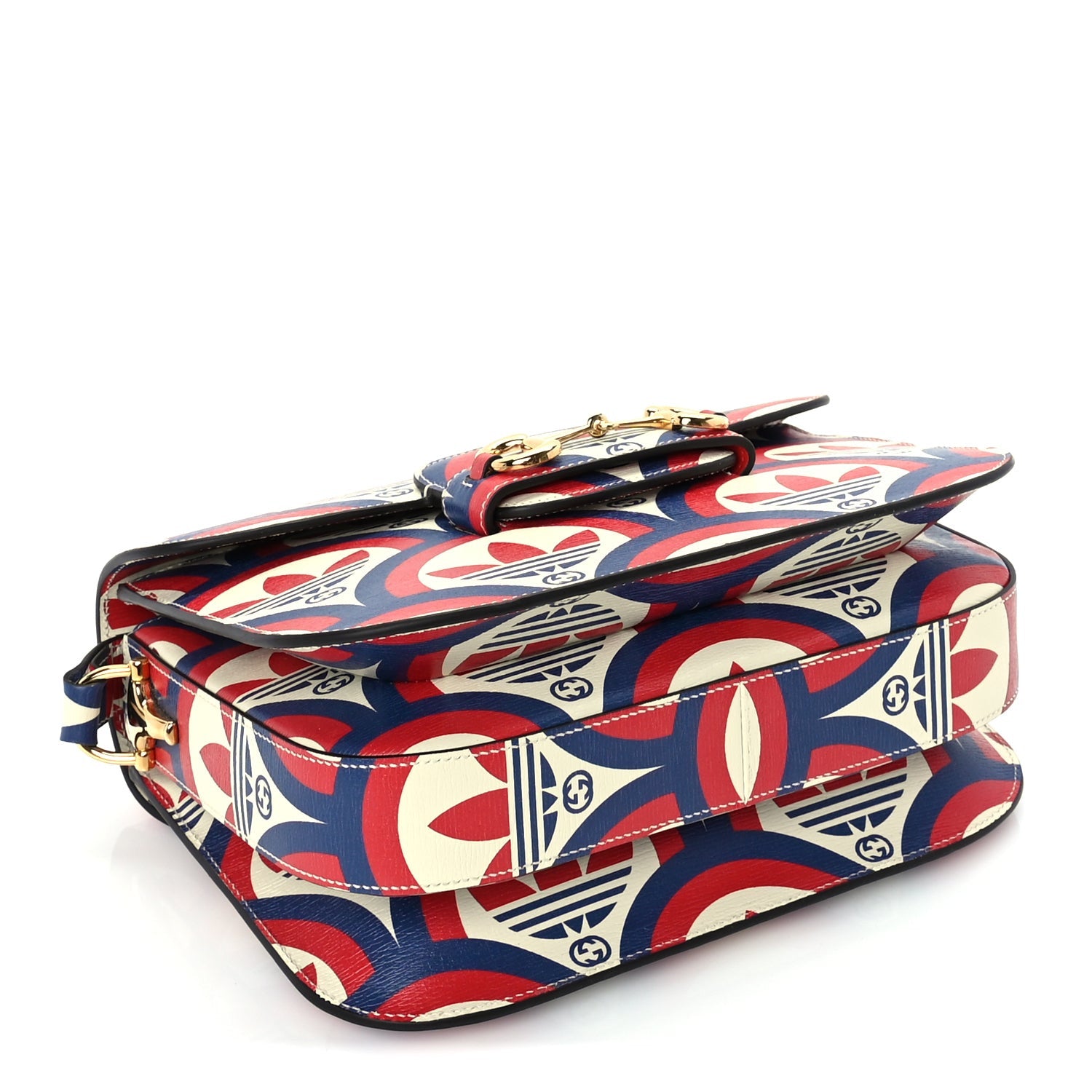 Gucci X ADIDAS Shangai Calfskin Web Trefoil Interlocking G Small Horsebit 1955 Shoulder Bag Red White Blue 3 of 8