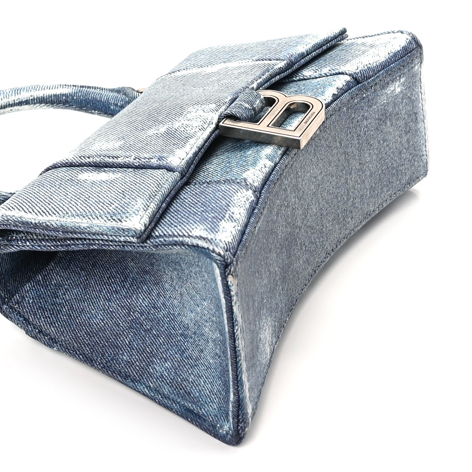 Balenciaga Nappa Denim Printed Hourglass Top Handle Bag XS Denim Blue 7 of 8