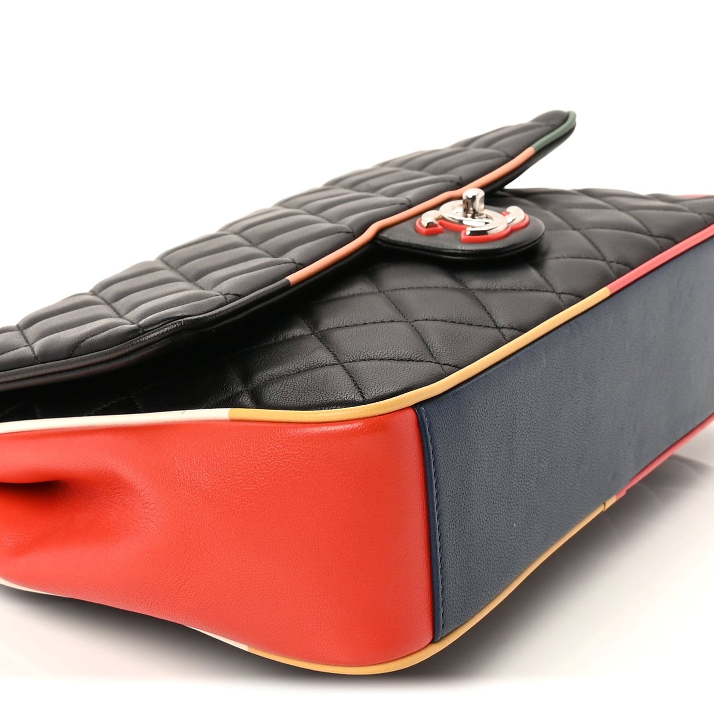 Lambskin Quilted Jumbo Cuba Color Flap  Black