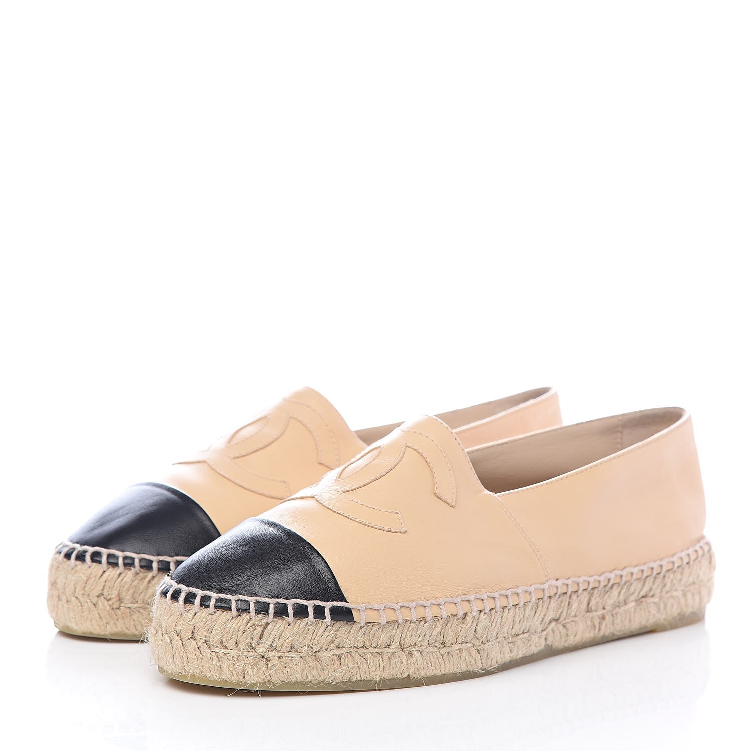 Chanel Lambskin CC Espadrilles 39 Beige Black 3 of 10