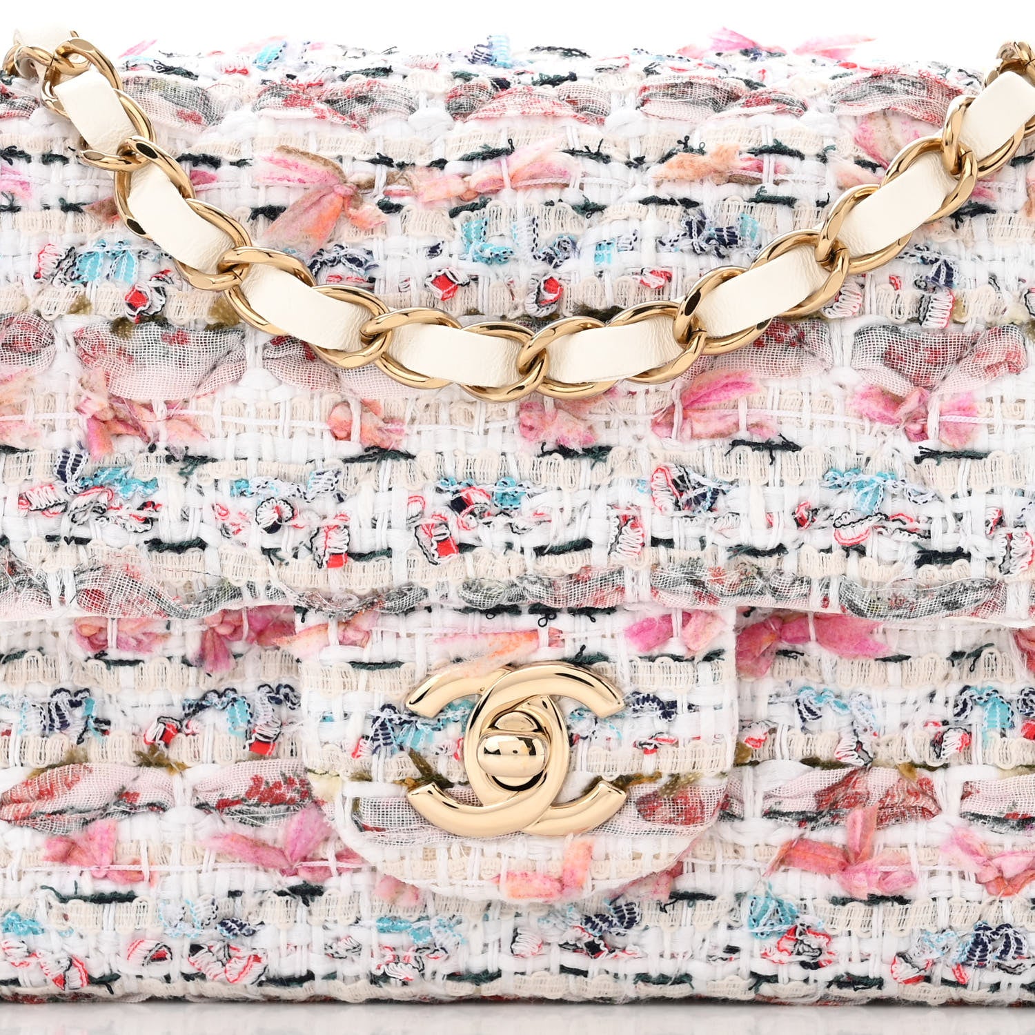 Chanel Tweed Quilted Mini Rectangular Flap Ecru Pink Blue Green 8 of 11