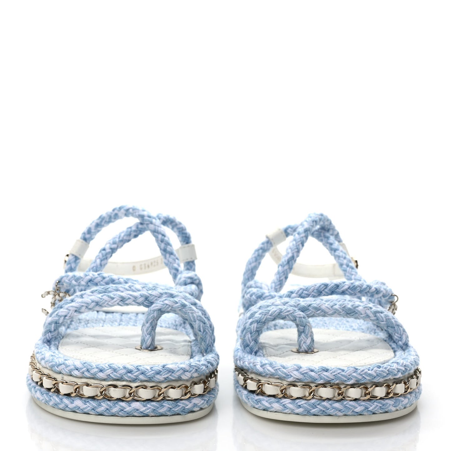 Lambskin Cord Chain CC Sandals 36 Blue White
