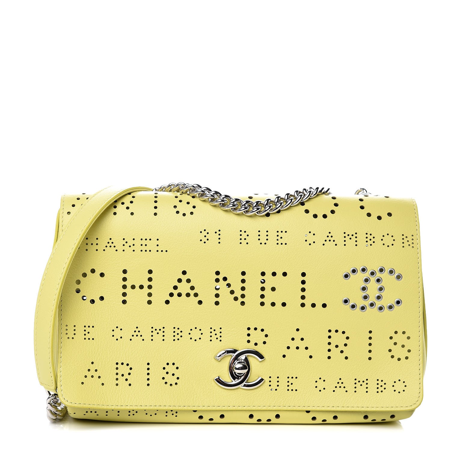 Chanel Calfskin Tweed Piercing Light Flap Bag Yellow White Green 3 of 11