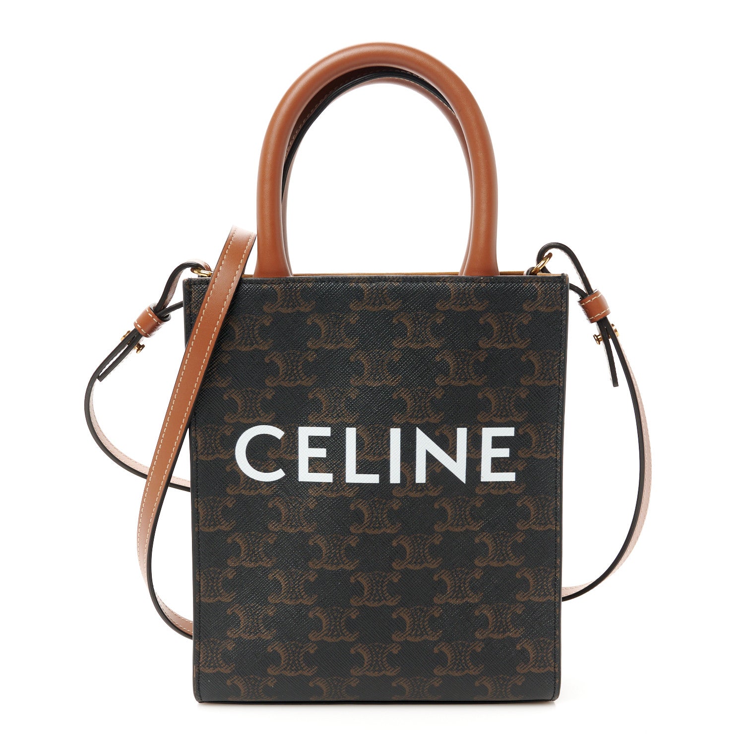 Celine Triomphe Canvas Calfskin Mini Vertical Cabas Tan 1 of 9