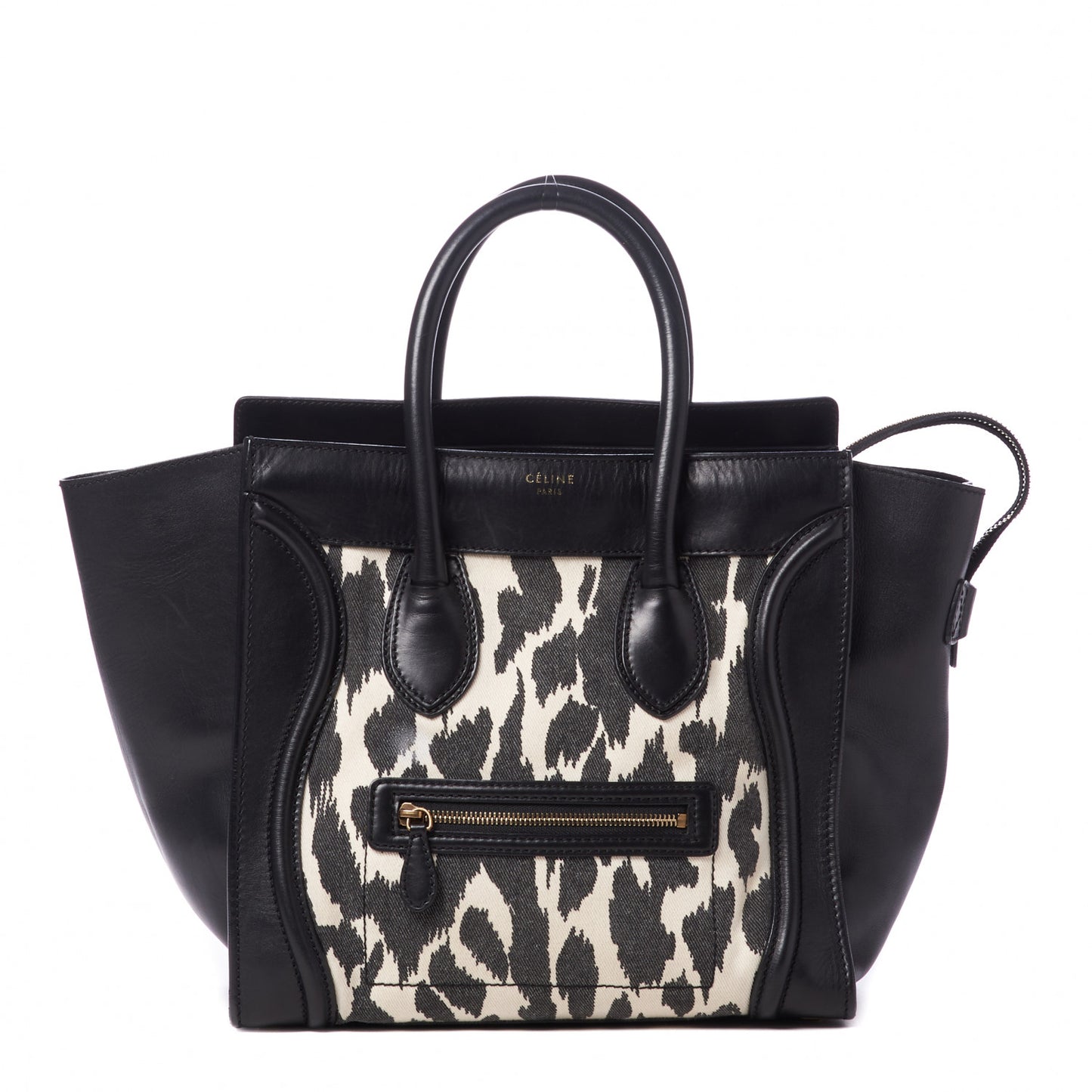 Canvas Smooth Calfskin Leopard Print Mini Luggage Black