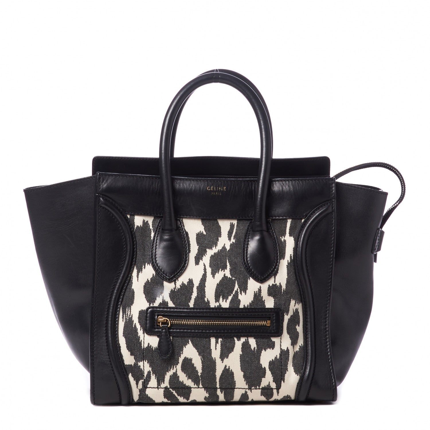Celine Canvas Smooth Calfskin Leopard Print Mini Luggage Black 1 of 8