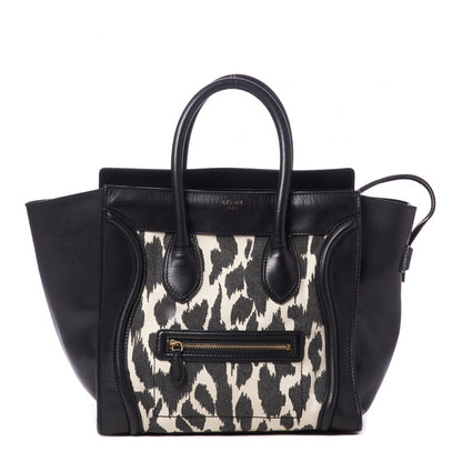 Celine Canvas Smooth Calfskin Leopard Print Mini Luggage Black 1 of 8