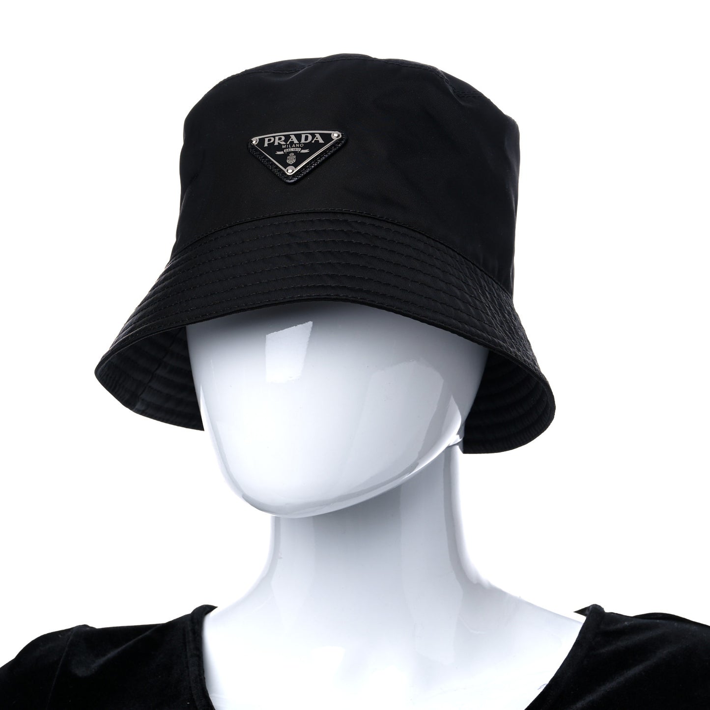 Re-Nylon Metal Triangle Logo Womens Bucket Hat M Black