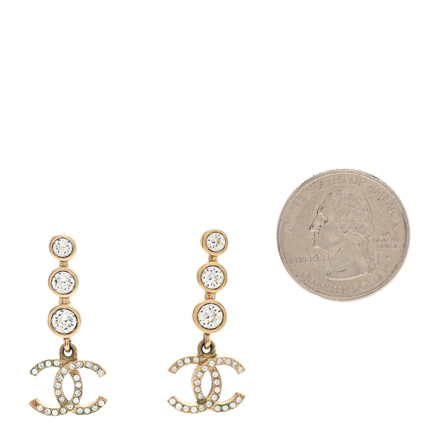 Chanel Crystal CC Drop Earrings Gold 2 of 8