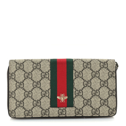 Gucci GG Supreme Monogram Web Bee Zip Around Wallet Beige Cocoa 1 of 7