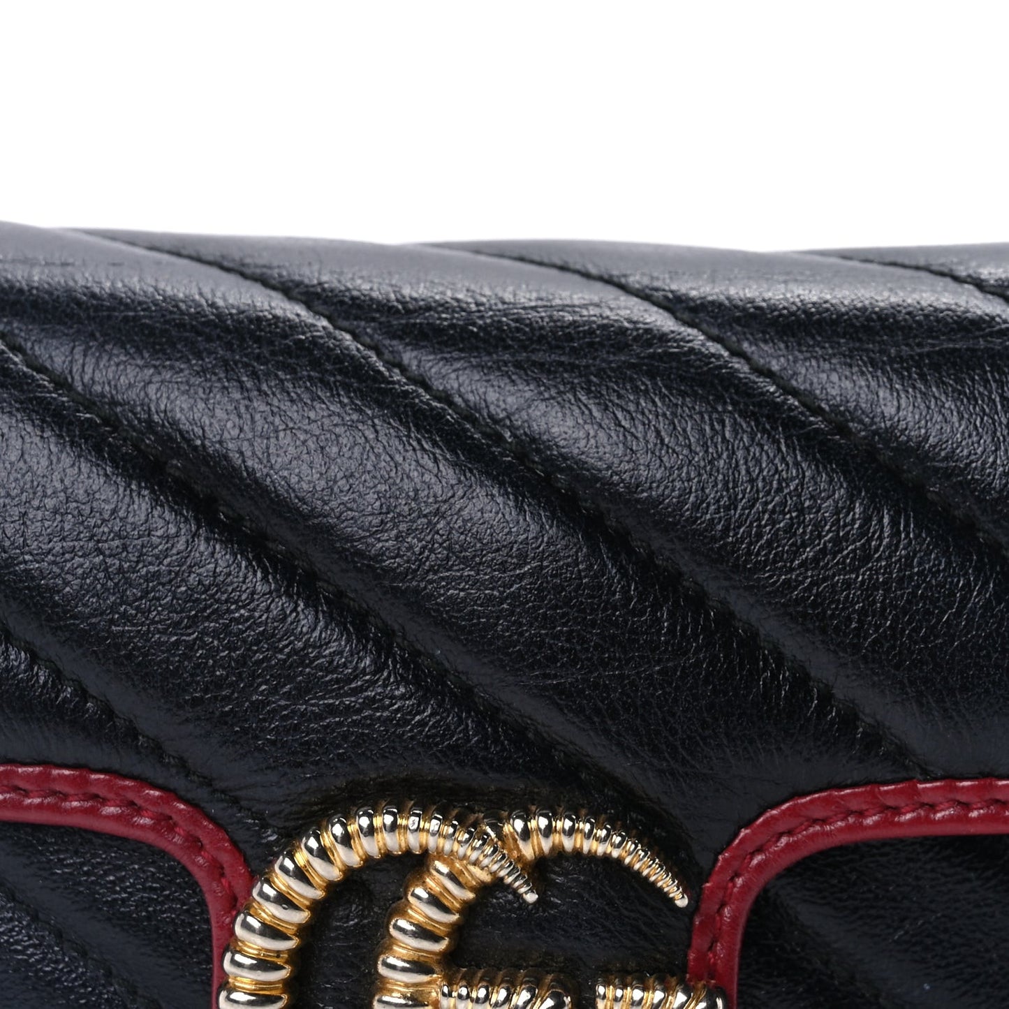 GUCCI Vintage Effect Calfskin Matelasse Diagonal Super Mini Torchon GG Marmont Shoulder Bag Black Romantic Cherry