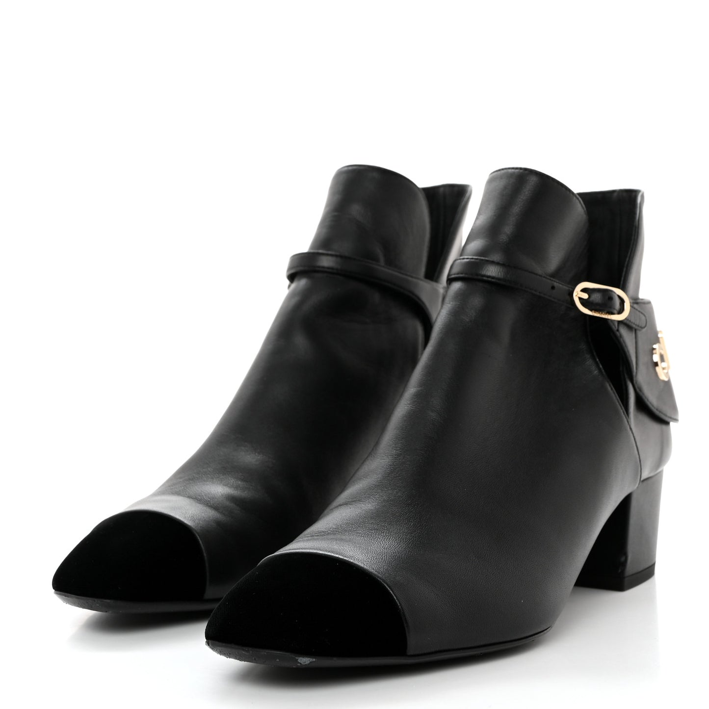 Lambskin Velvet Cap Toe Short Ankle Boots 38 Black