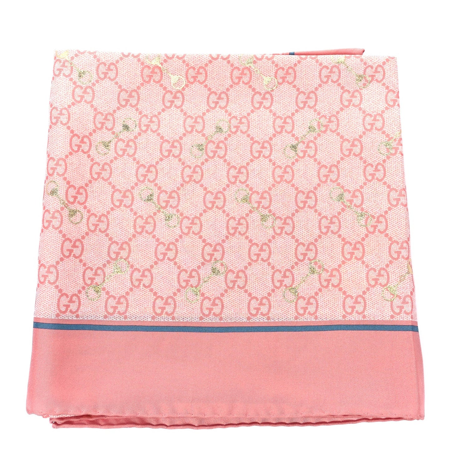 Silk Twill GG Monogram GG Gold Horsebit Square Scarf Pink Sky Blue