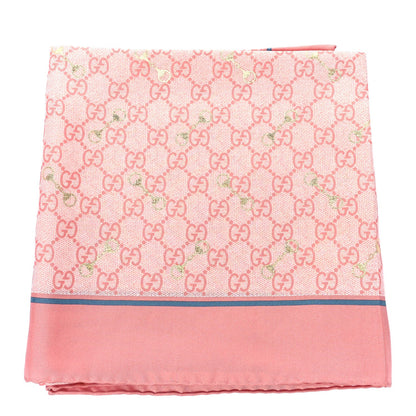 Gucci Silk Twill GG Monogram GG Gold Horsebit Square Scarf Pink Sky Blue 1 of 4