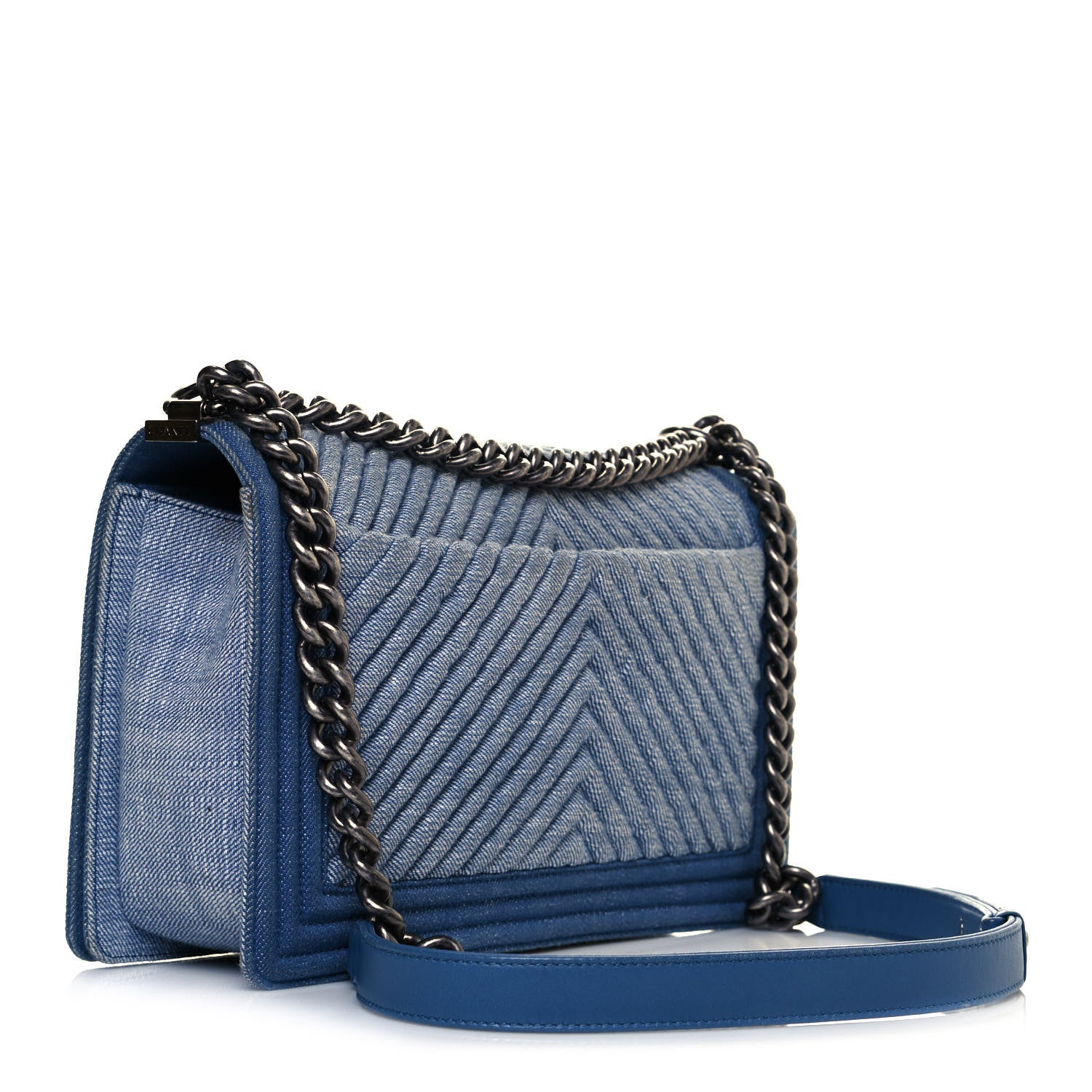 Chanel Denim Chevron Quilted Medium Boy Flap Blue 3 of 11