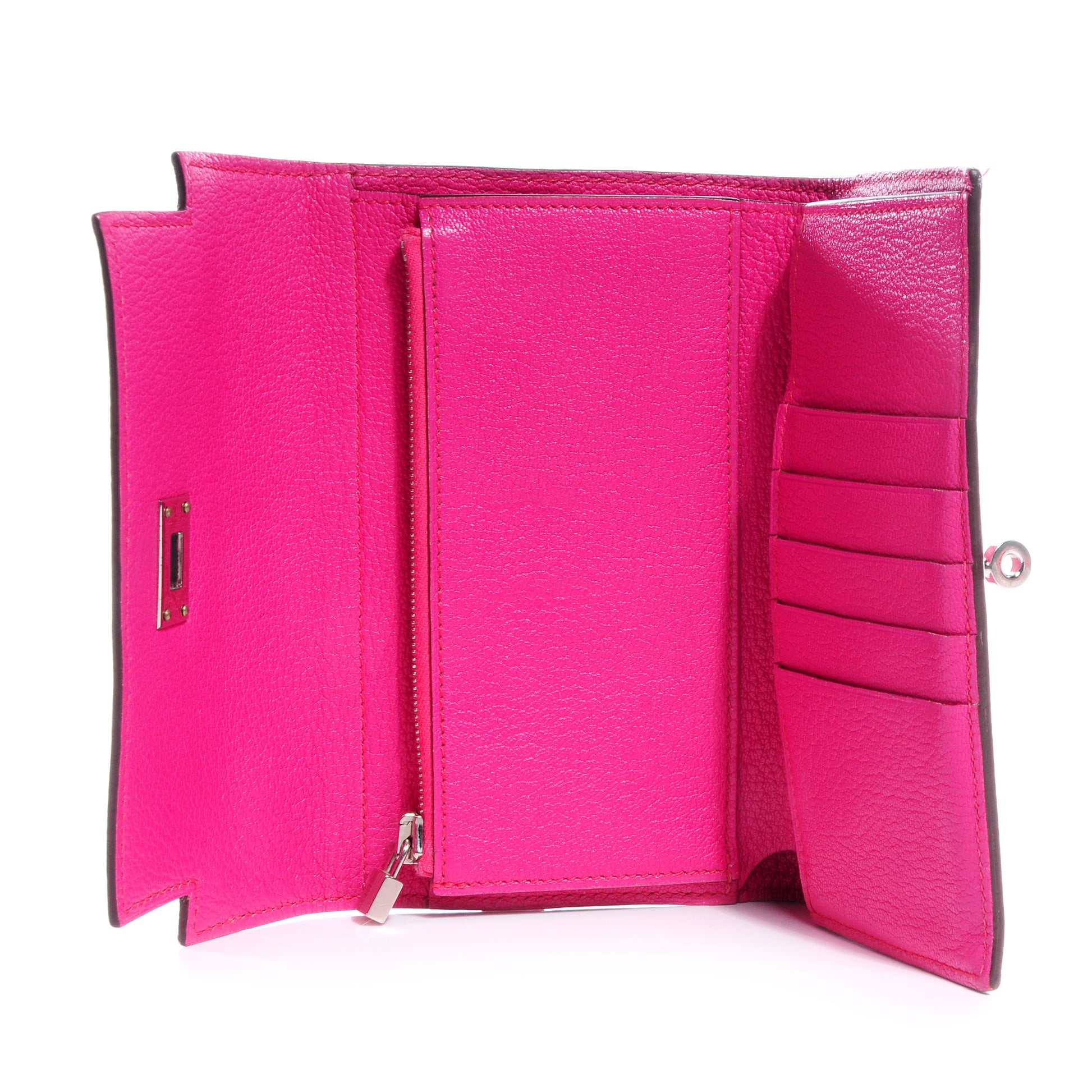 Hermes Chèvre Mysore Medium Kelly Wallet Rose Shocking 5 of 9