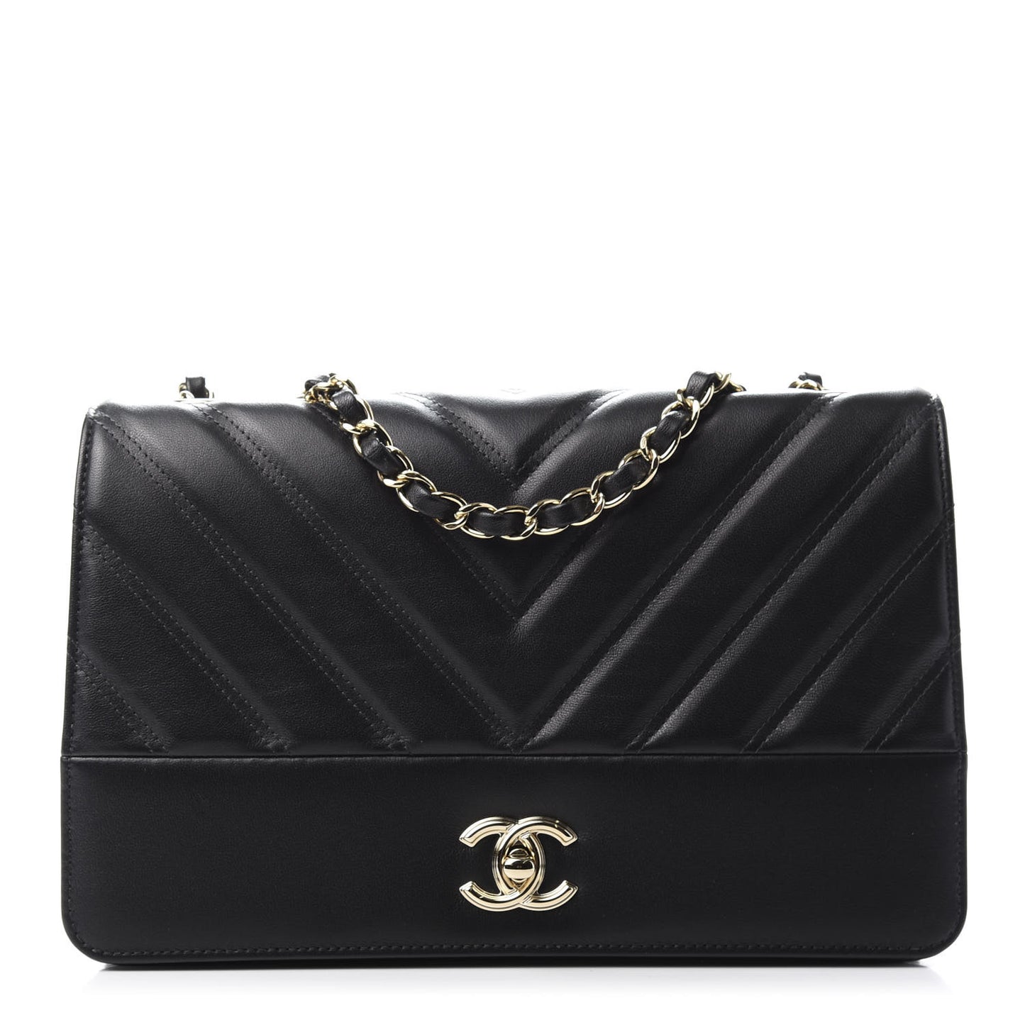 Lambskin Chevron Quilted Flap Black