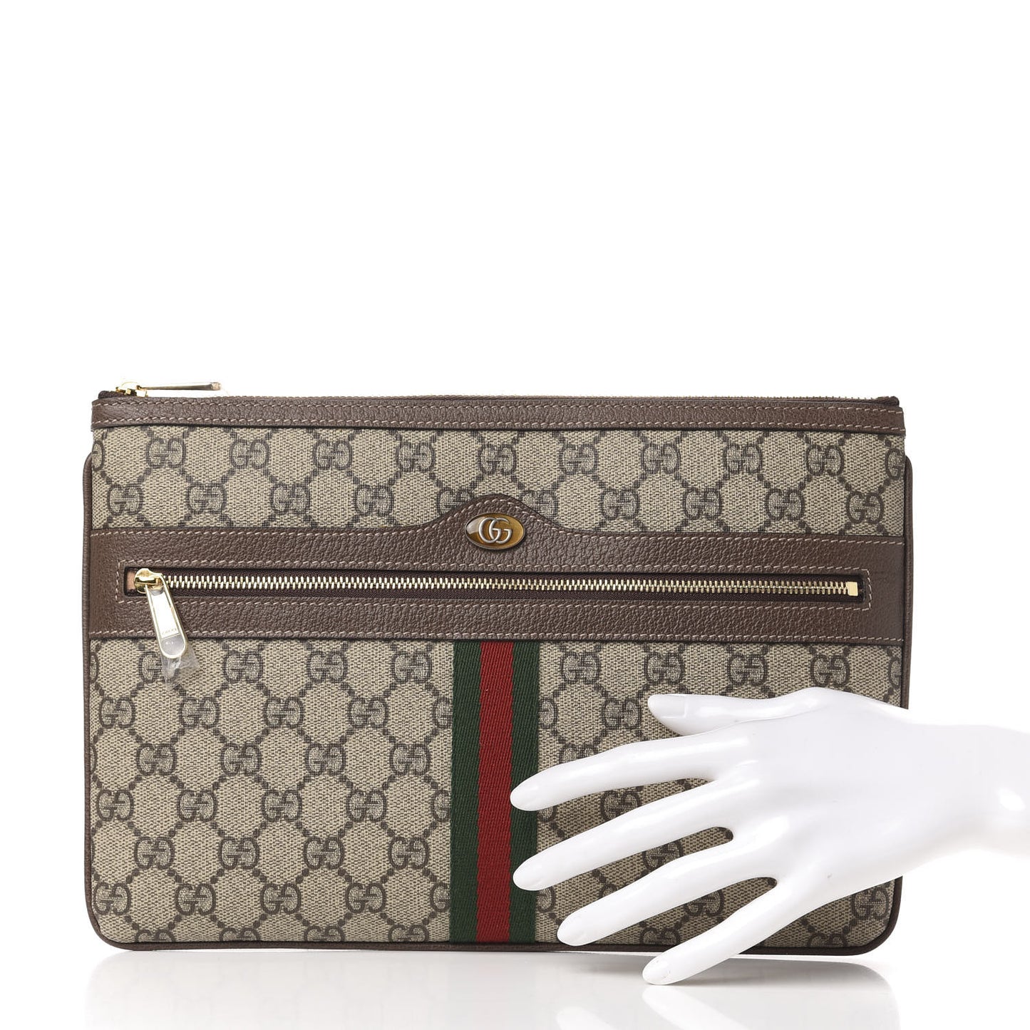 GG Supreme Monogram Large Ophidia Pouch Clutch Brown