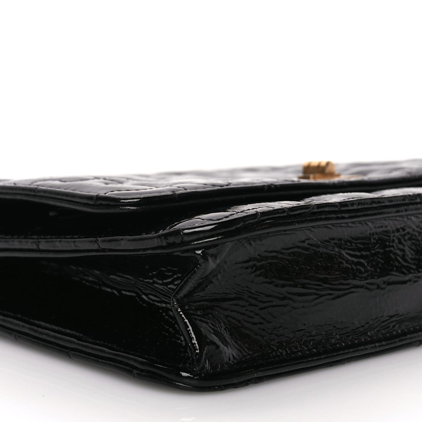 Crackled Patent Calfskin Puzzle Reissue Wallet On Chain WOC Black
