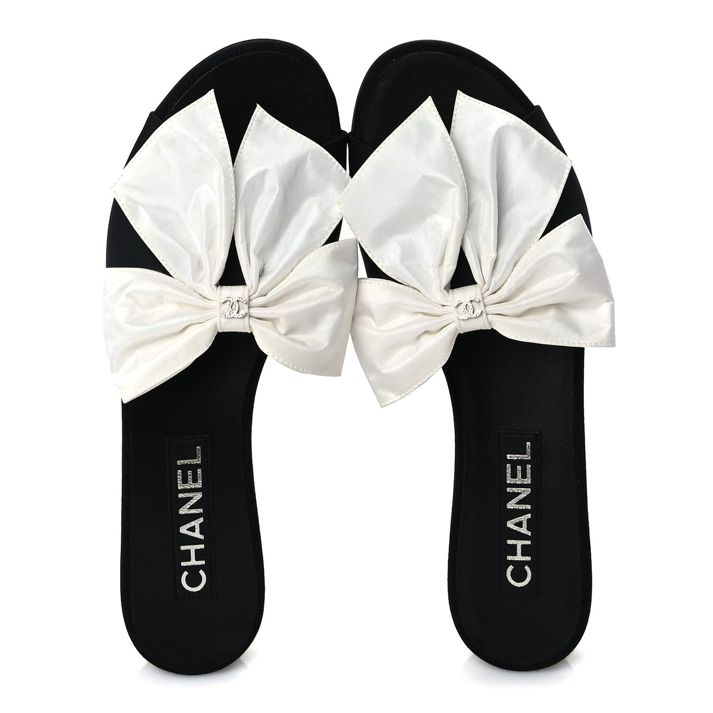 Silk Bow CC Mules 37  Black White