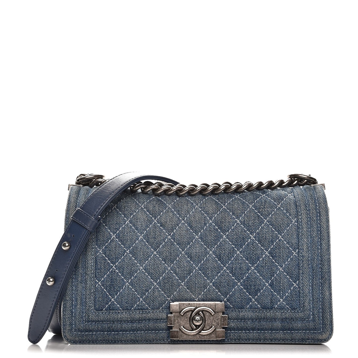 Denim Quilted Medium Boy Flap Blue