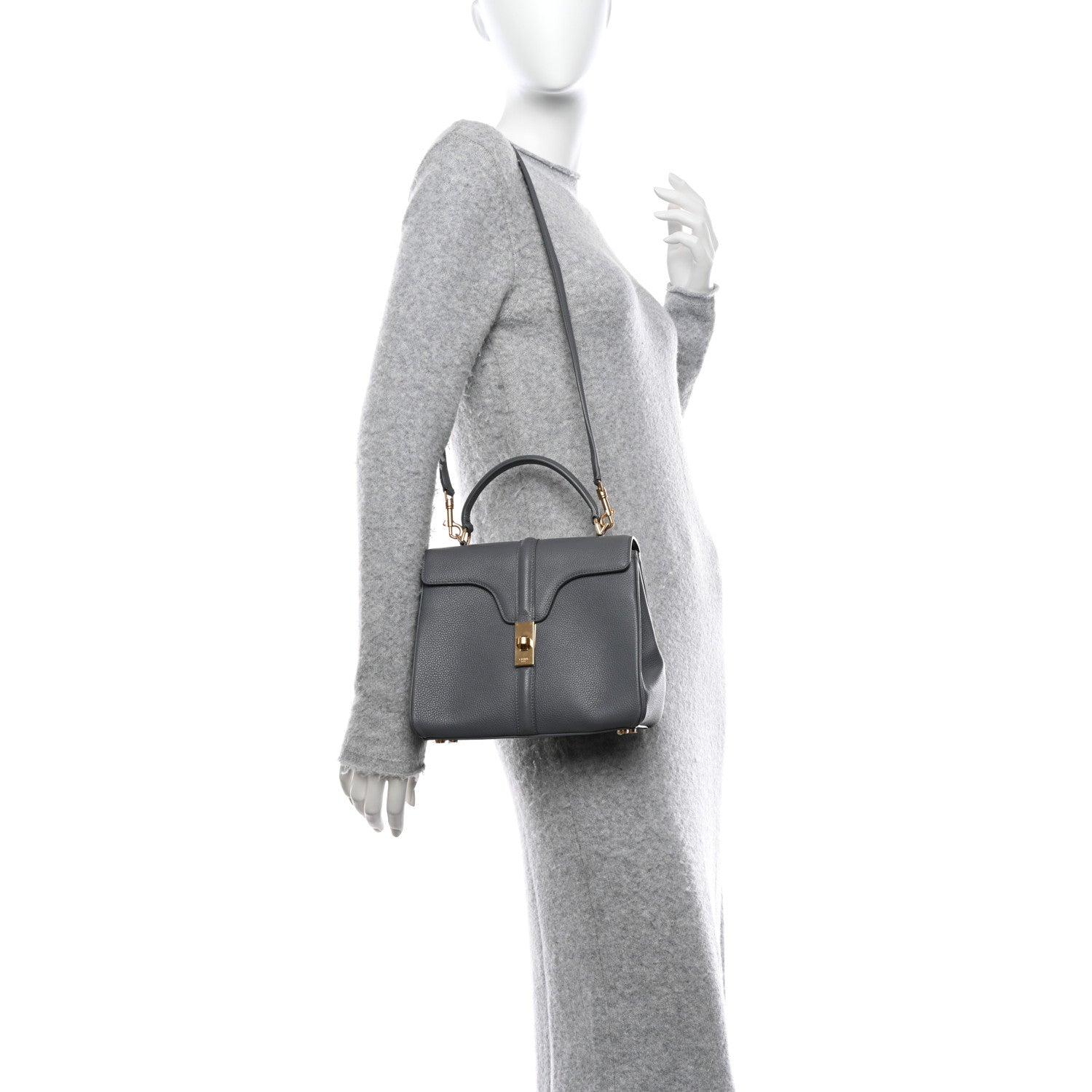 Celine Grained Calfskin Small 16 Top Handle Bag Medium Grey 2 of 15