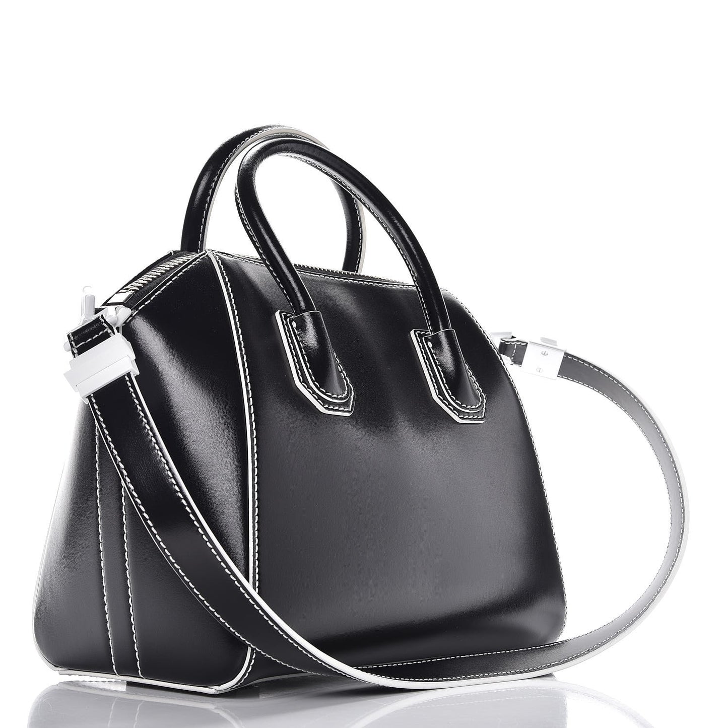 Calfskin Contrast Topstitch Small Antigona Black White