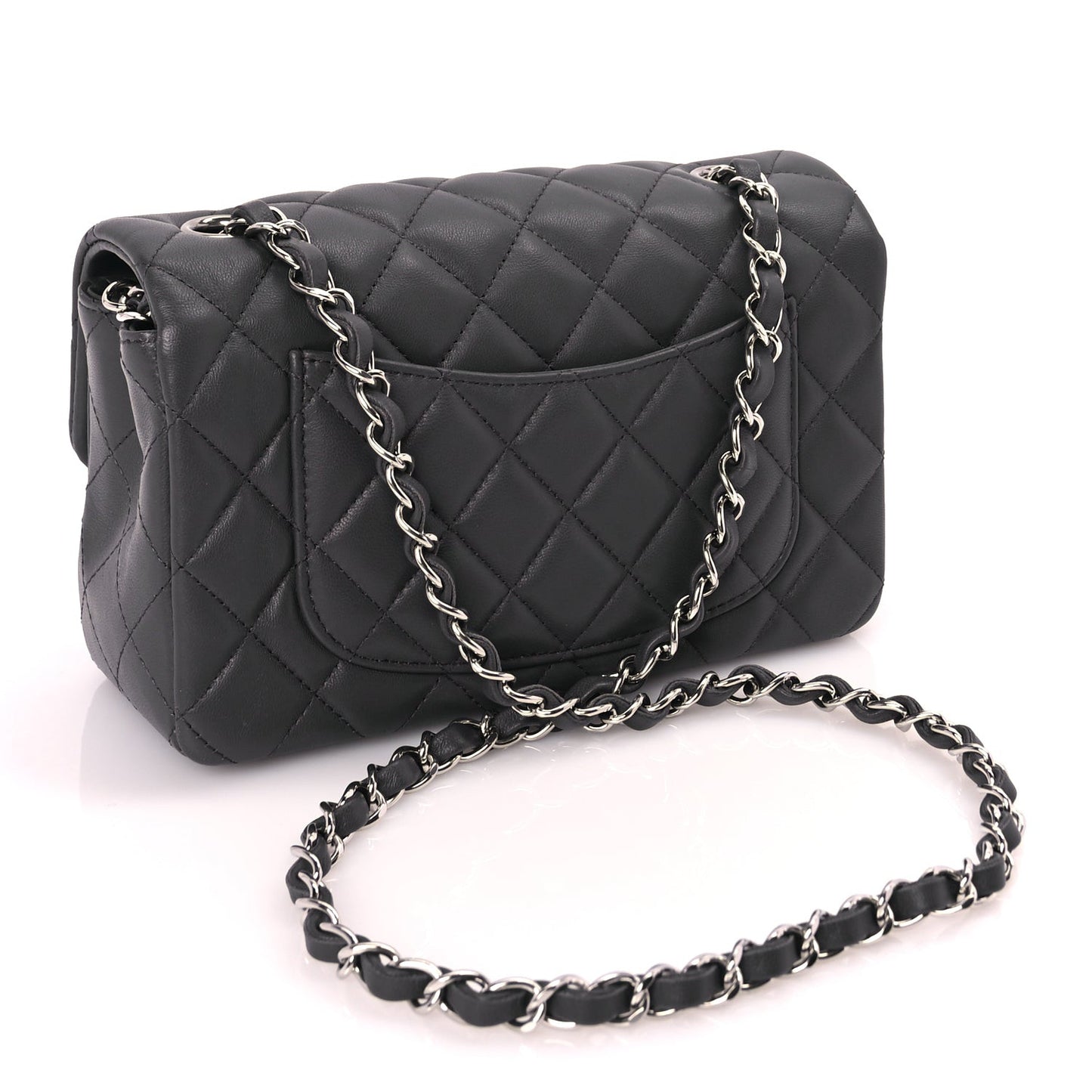 Lambskin Quilted Mini Rectangular Flap Dark Grey