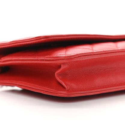 Chanel Lambskin Quilted Wallet On Chain WOC Red 10 of 14
