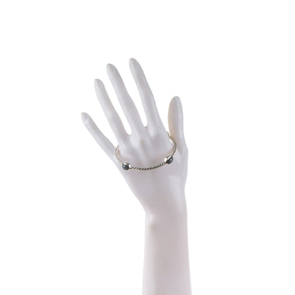 David Yurman Sterling Silver Moonstone 3mm 4 Station Bangle 2 of 4