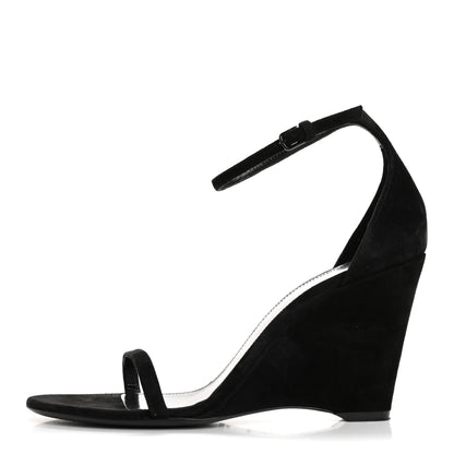 Saint Laurent Suede Lila Wedge Sandals 37 Black 1 of 10