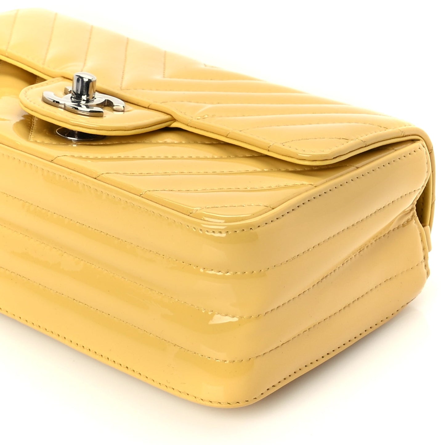 Patent Chevron Quilted Mini Rectangular Flap  Yellow