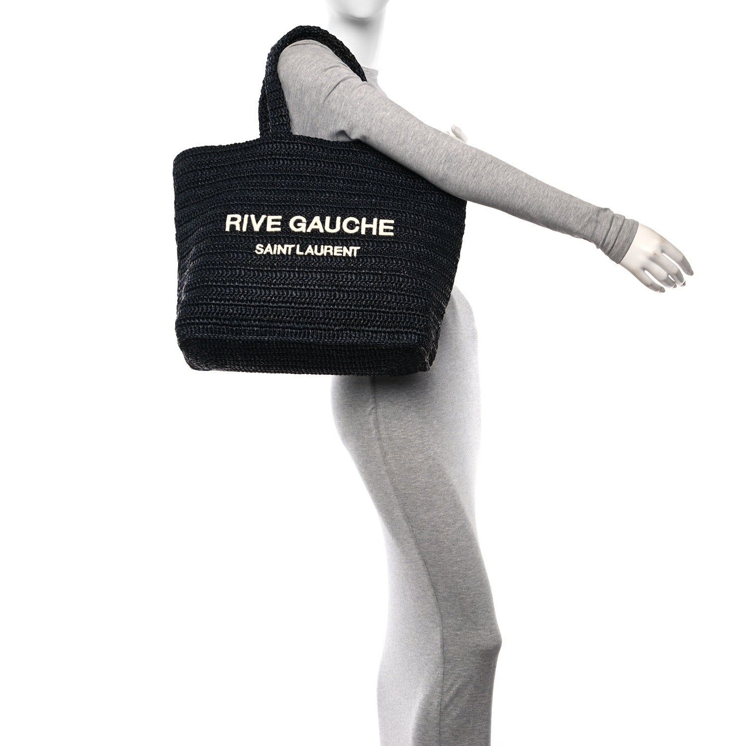 Saint Laurent Raffia Rive Gauche Tote Black 2 of 12