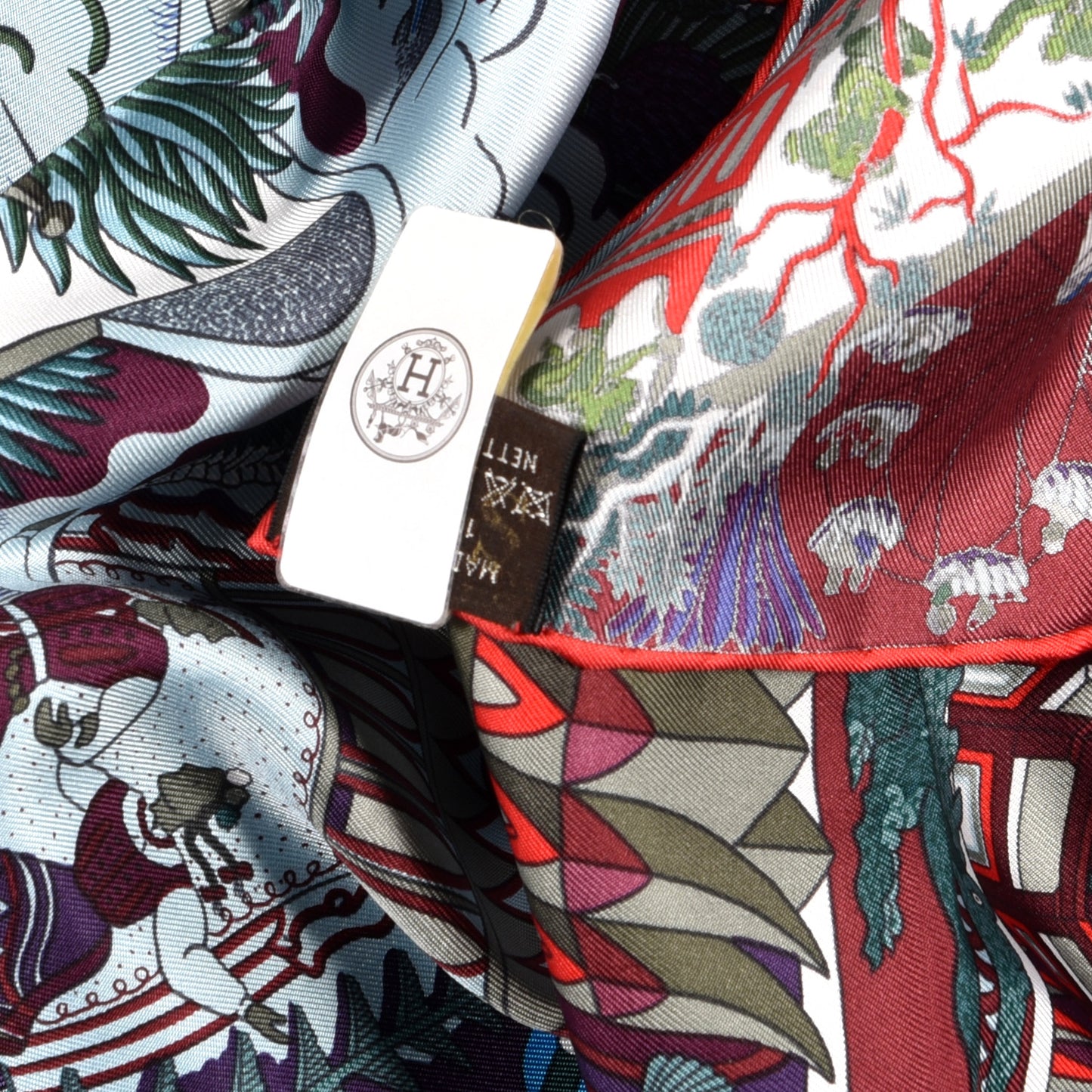 Silk Animapolis Scarf 90 Bordeaux Bleu Rouge