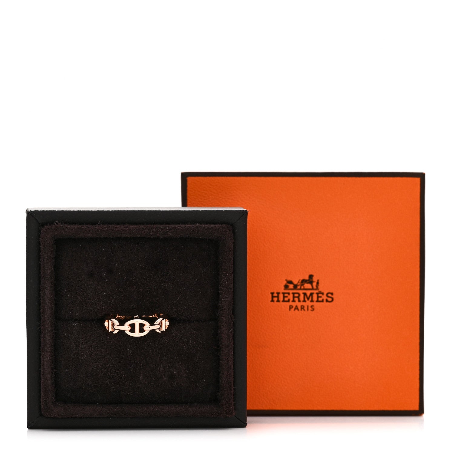 Hermes 18K Rose Gold PM Chaine D'Ancre Enchainee Ring 53 6.5 9 of 9