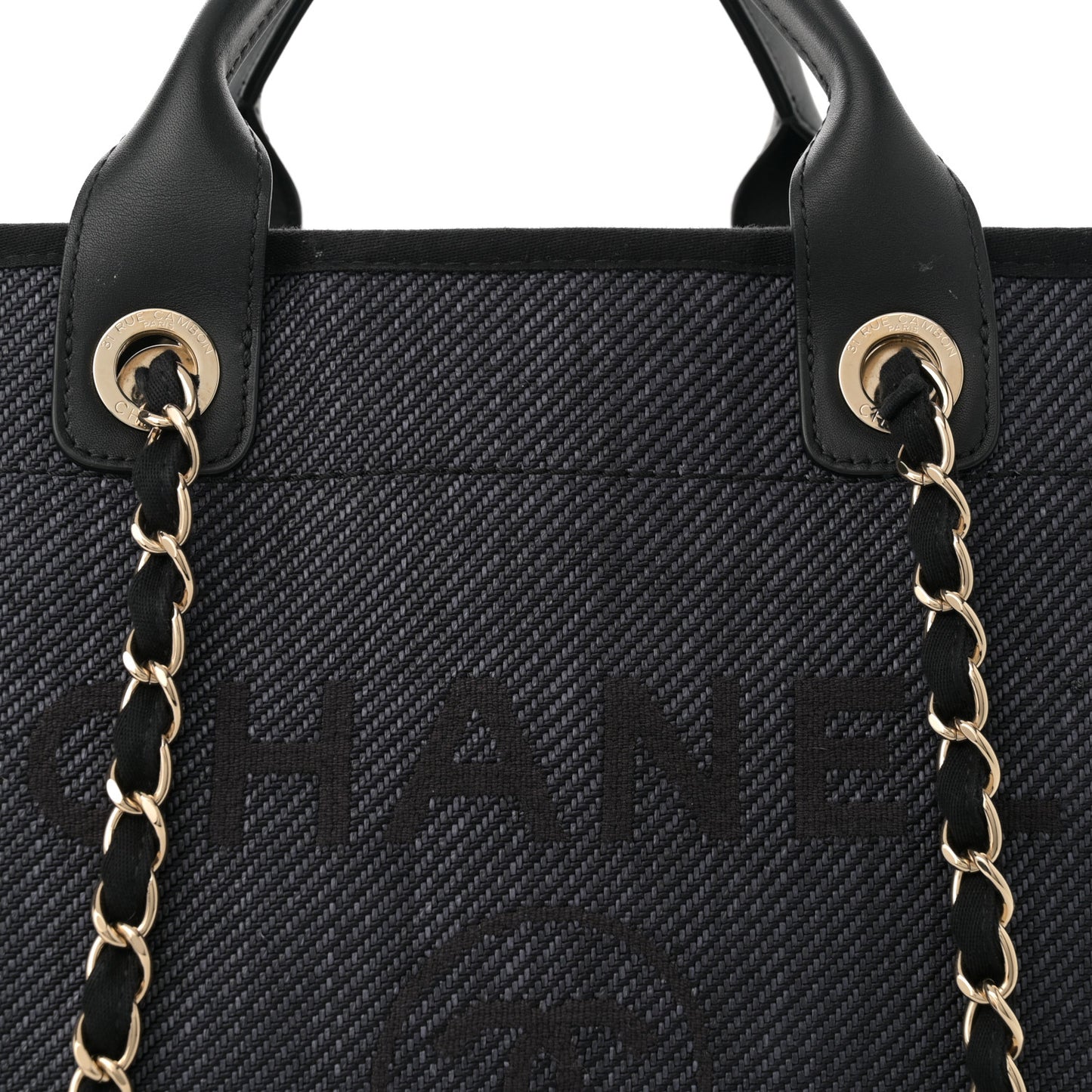 Woven Straw Raffia Medium Deauville Tote Black