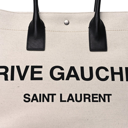 Saint Laurent Linen Calfskin Small Rive Gauche Tote  Greggio Natural 6 of 8