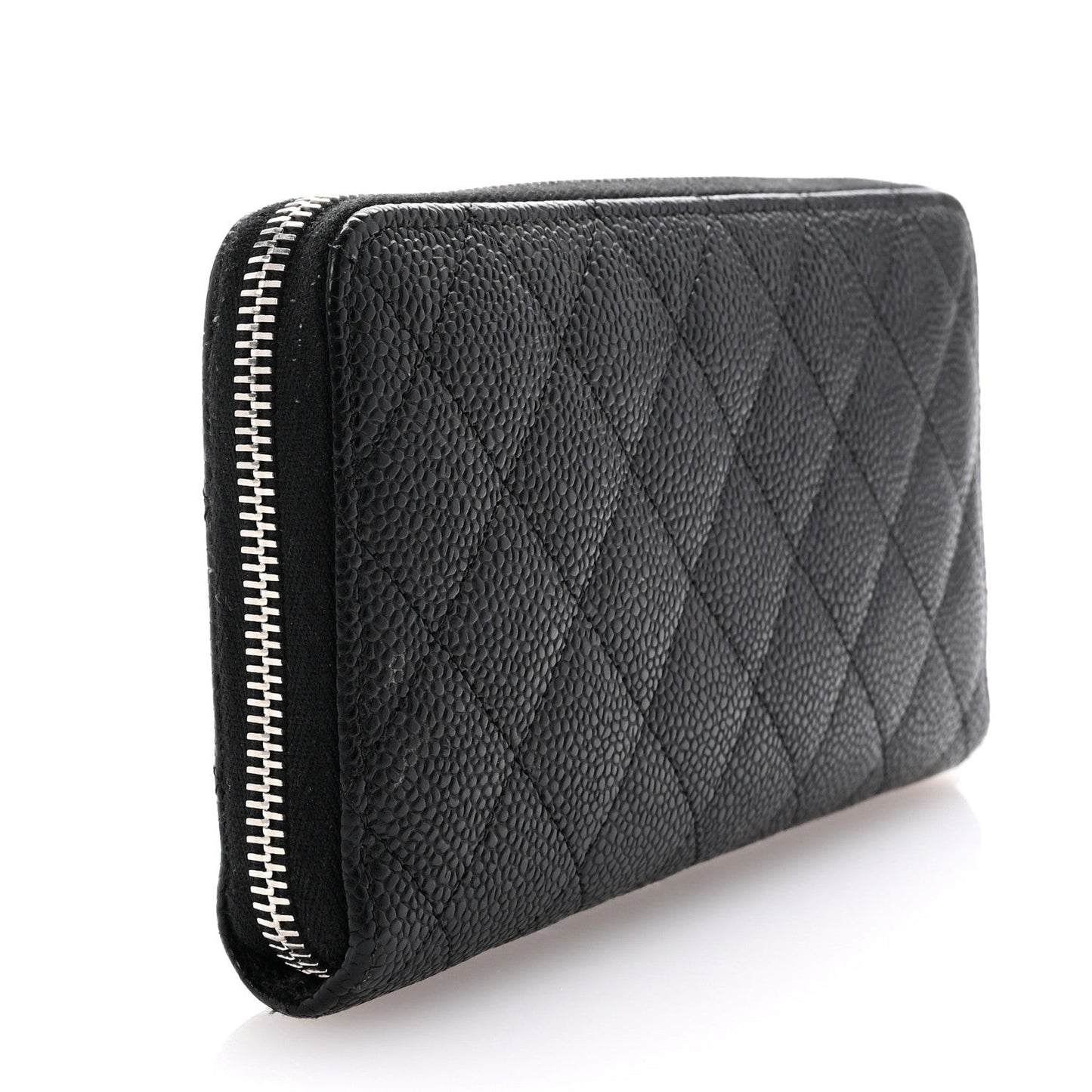 Caviar Quilted Large Gusset Zip Around Wallet Black