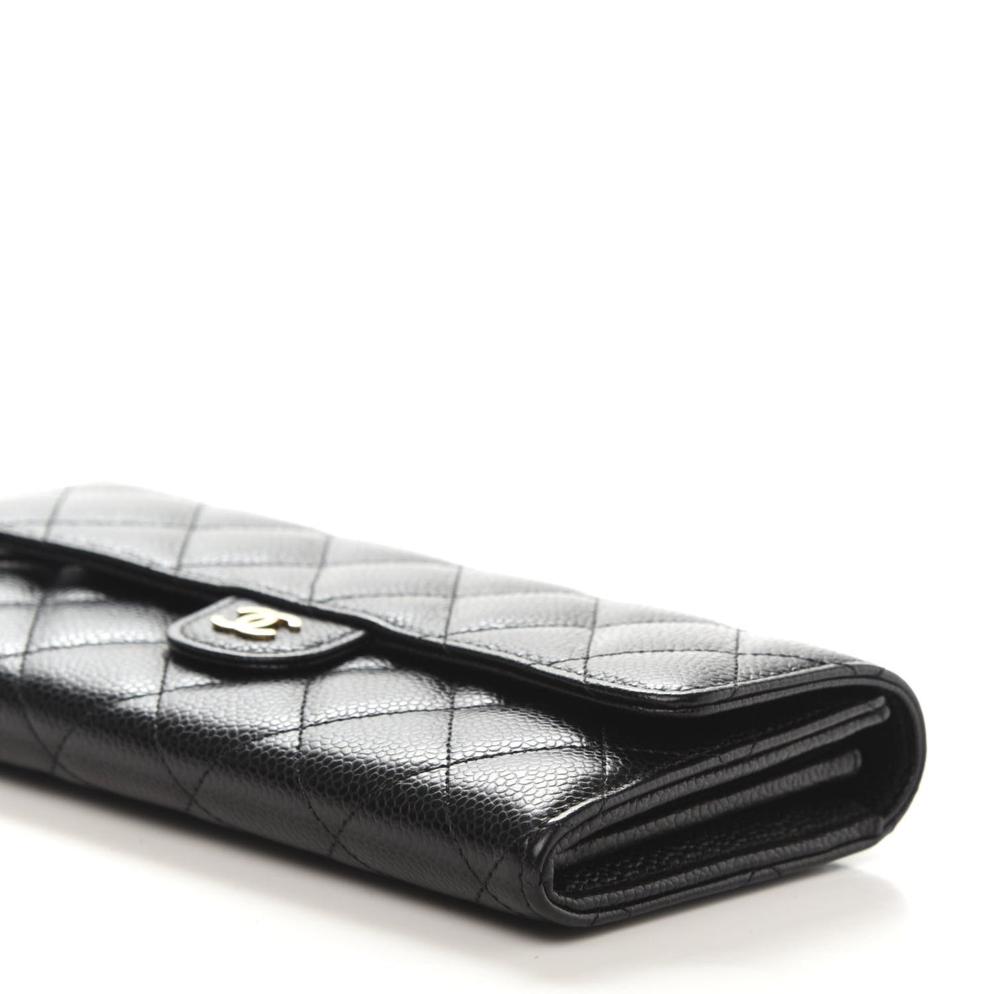 Caviar Quilted Large Gusset Flap Wallet Black