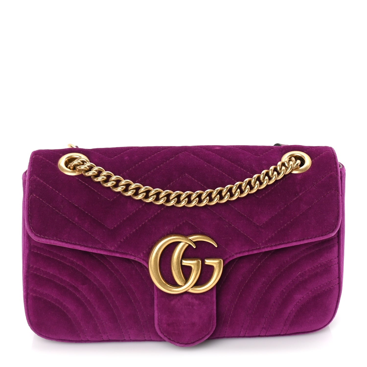 Gucci Velvet Matelasse Small GG Marmont Shoulder Bag Fuchsia Violet Cyclamen 1 of 8