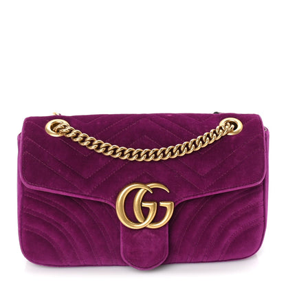 Gucci Velvet Matelasse Small GG Marmont Shoulder Bag Fuchsia Violet Cyclamen 1 of 8